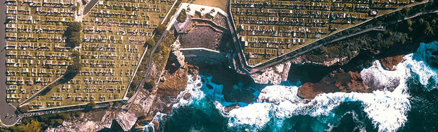 Aerial Photo of Cemetery on Ocean Edge