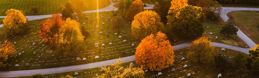 Aerial Photo of Cemetery in Autumn at Sunset