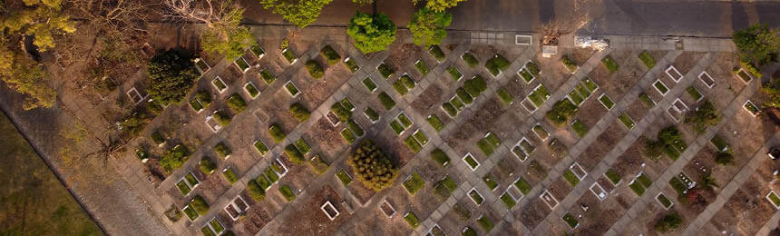 Aerial Photo of Cemetery with Trees and Road