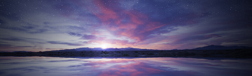 Purple Starry Sky with Reflection in Lake