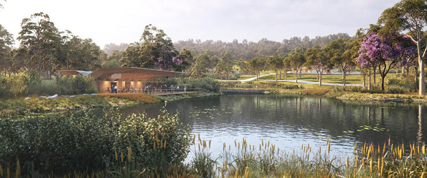 Artists Impression of Building Lakeside Idyllic Setting at Macarthur Memorial Park