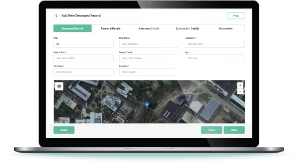 Screenshot of Add New Deceased Record Screen in byondcloud