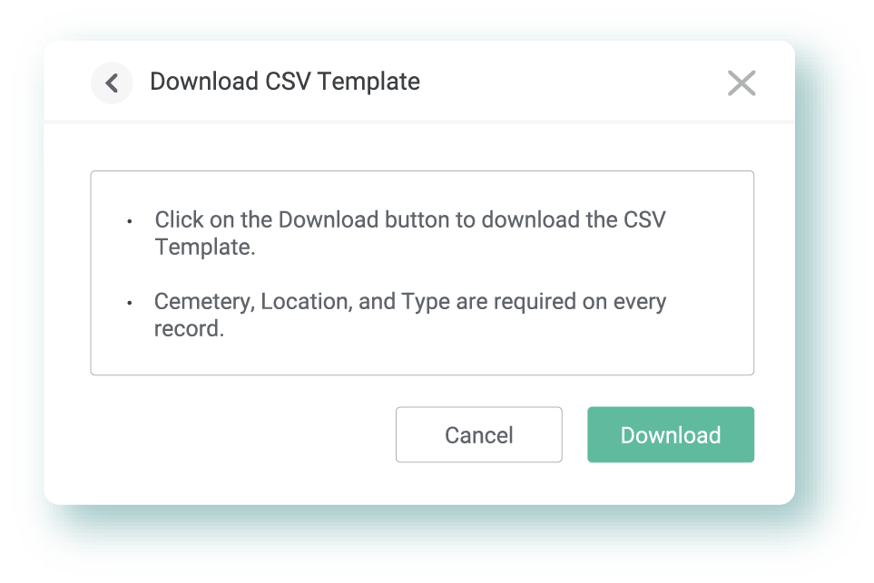 Image of Download CSV Template Message that Displays in Dialogue Box