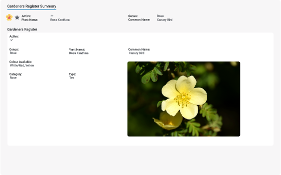 Screenshot of Garden Register Summary Screen in byondpro