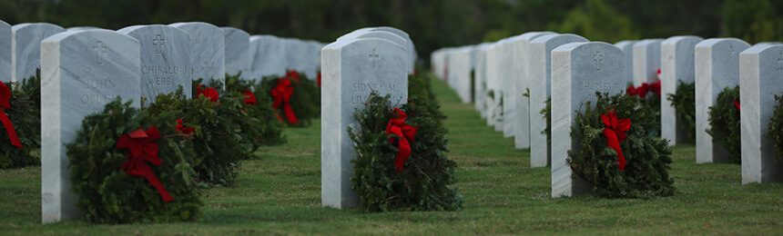 Christmas Wreaths on Graves at the National Cemetery